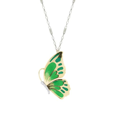 Kleine Halskette aus emailliertem Schmetterlingssilber