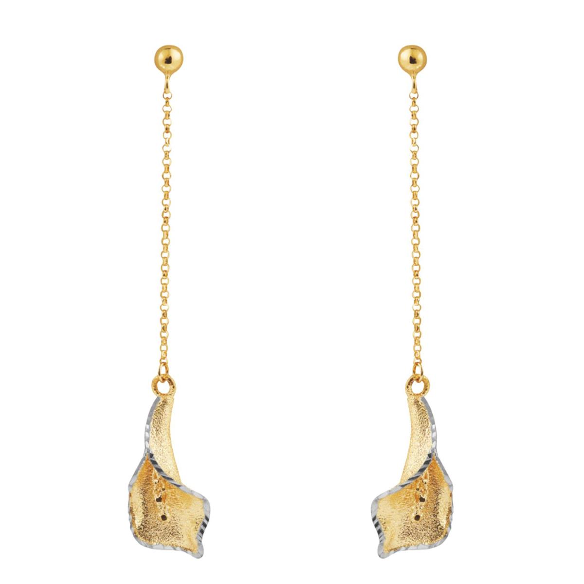 Zweifarbige Calla-Anhänger-Ohrringe aus Satin in 18 kt Gold - OE4085-LI