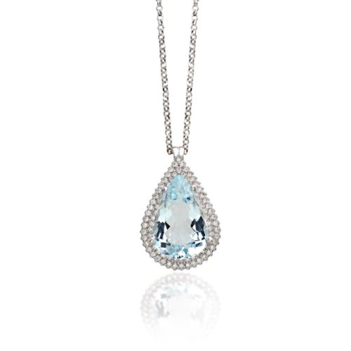Halskette mit Diamanten und Aquamarin