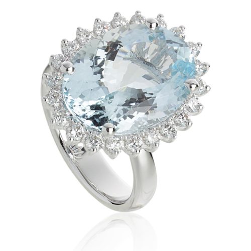 Goldring mit Diamanten und Aquamarin
