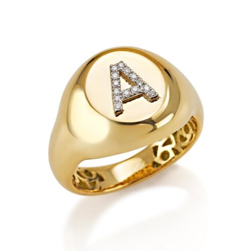 Chevalier-Ring aus 18 Kt Gold mit personalisierbarer Initiale aus Diamanten - AD511