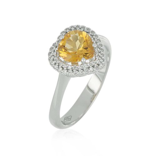 Ring aus 18 Kt Weißgold mit Citrin im Herzschliff mit Diamanten - AD658/