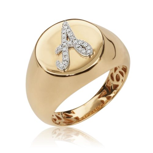 Chevalier-Ring aus 18 Kt Gold mit personalisierbarer Initiale aus Diamanten - AD893