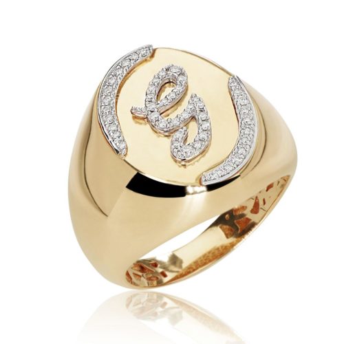 Chevalier-Ring aus 18 Kt Gold mit personalisierbarer Initiale aus Diamanten - AD894