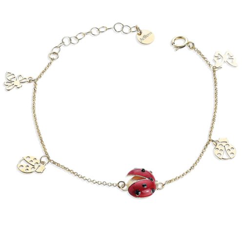 Marienkäfer-Kettenarmband aus 18 Kt Gelbgold mit handgefertigter Emaille - BEA866-MG
