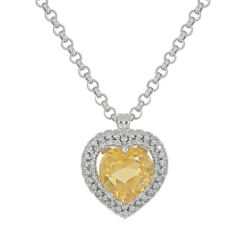 Halskette aus 18 Kt Weißgold mit Diamanten und einem natürlichen Halbedelstein in der Mitte - CD436/