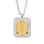 Halskette aus 18 Kt Weißgold mit Diamanten und einem natürlichen Halbedelstein in der Mitte - CD445/
