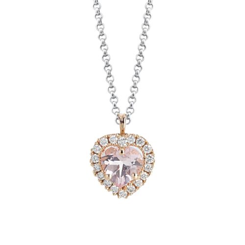 Halskette aus 18 Kt Gold mit herzförmigem Morganit und Diamanten - CD471/MO-LH