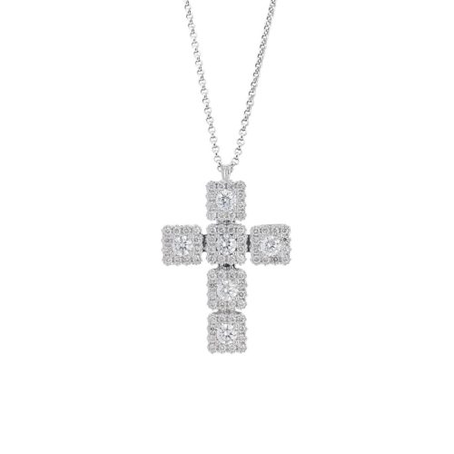 Halskette aus 18 Kt Weißgold, Kreuz mit Diamanten - CD538/DB-LB