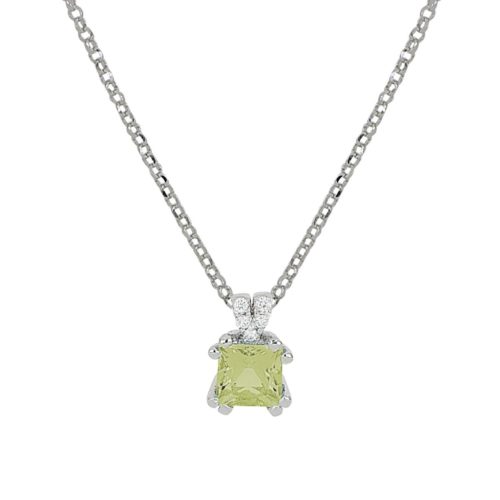 Halskette aus 18 Kt Weißgold mit Diamanten und einem natürlichen Halbedelstein in der Mitte - CD615/