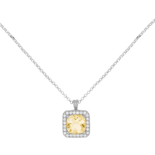 Halskette aus 18 kt Weißgold mit Diamanten und zentralem Edelstein - CD670/