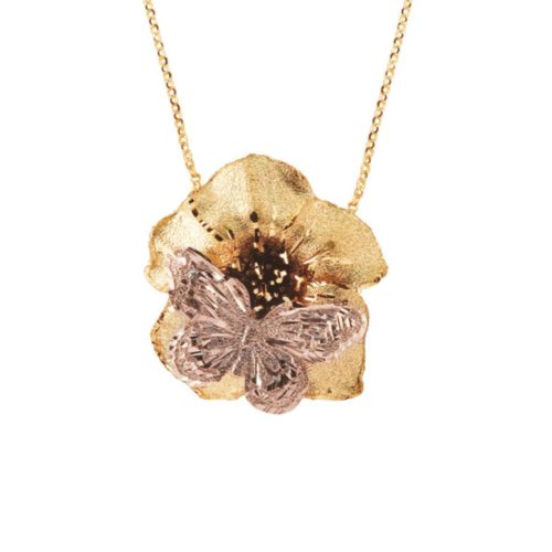 Petunia-Halskette mit zweifarbigem Satin-Schmetterling aus 18 Kt Gold - CEA2069