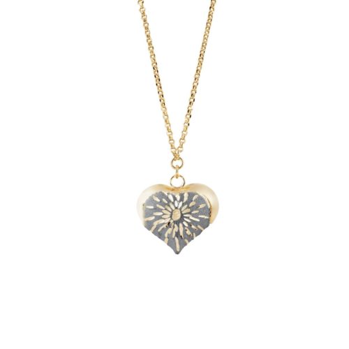 Halskette mit glänzendem und satiniertem Herzanhänger aus 18 Kt Gold - CEA2075