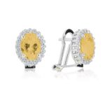 Ohrringe aus 18 Kt Weißgold mit Diamanten und Halbedelstein in der Mitte - OD290/