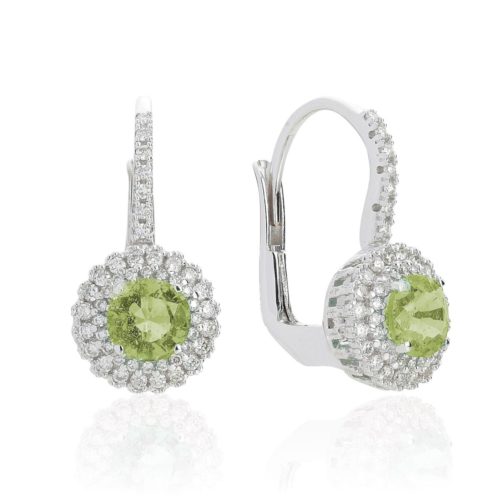 Ohrringe aus 18 Kt Weißgold mit Diamanten und Halbedelstein in der Mitte - OD330/