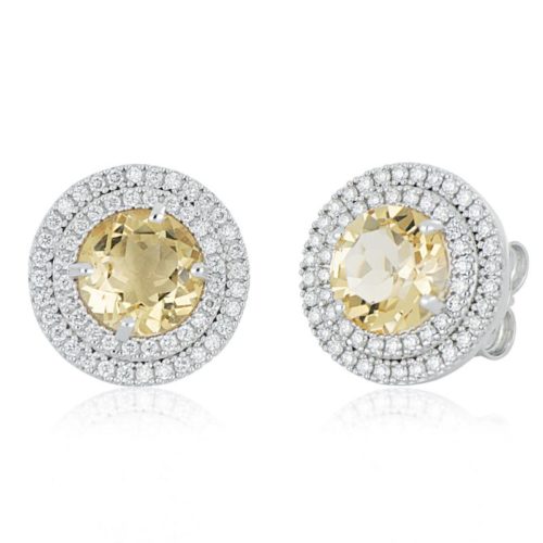 Ohrring aus 18 Kt Weißgold mit Diamanten und einem natürlichen Halbedelstein in der Mitte - OD866/