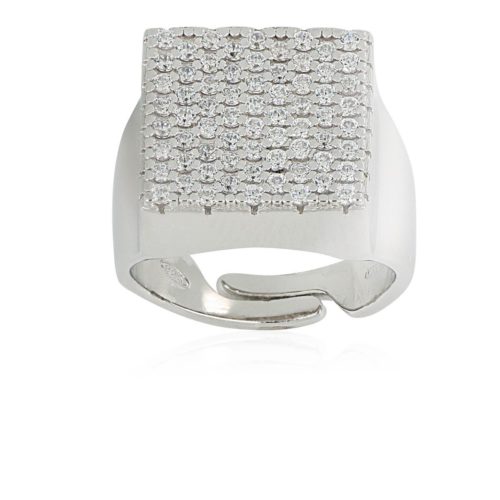 Quadratischer Chevalier-Ring aus rhodiniertem 925er Silber mit Zirkonia-Pavé - ZAN540-LB