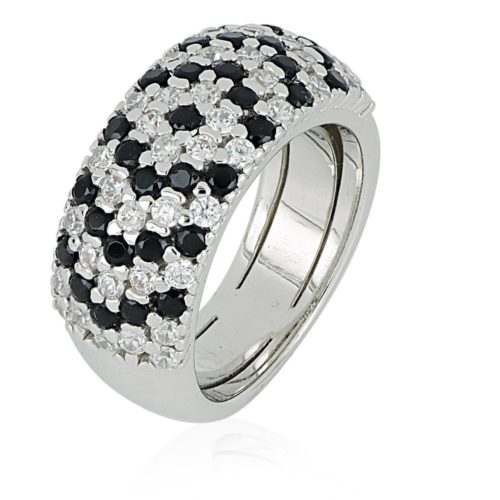 Ring aus 925er rhodiniertem Silber mit weißem und farbigem Zirkonia-Pavé - ZAN545