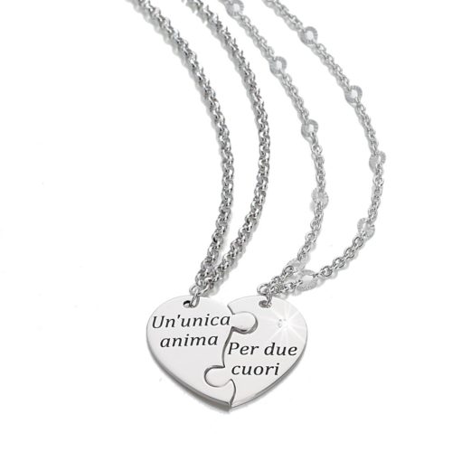 Zwei Halsketten aus rhodiniertem Silber (eine mit einem Diamanten) - Das perfekte Geschenk zum Valentinstag - ZCL1359-MB