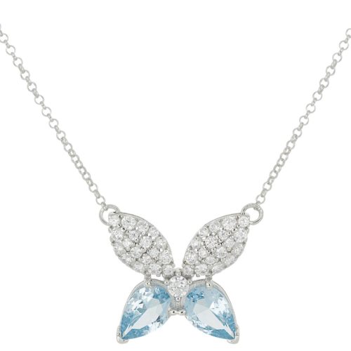 Halskette mit Schmetterlingsanhänger aus 925er rhodiniertem Silber mit weißen und siamitischen Zirkonia-Steinen - ZCL1418