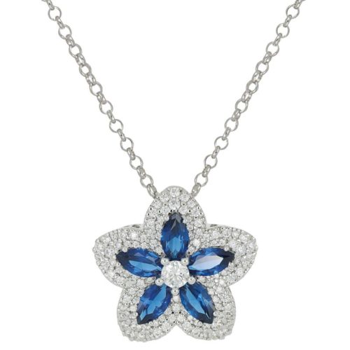 Halskette mit Blumenanhänger aus rhodiniertem 925er Silber mit weißen und farbigen Zirkonen - ZCL1423