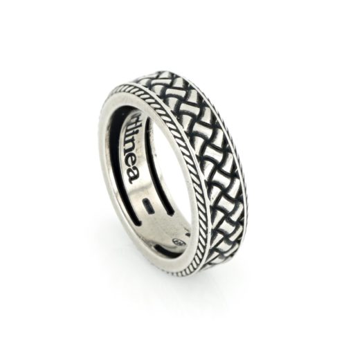 Ring aus brüniertem 925er Silber mit Diamant- und Fischgrätenmuster - ZAU003-LM