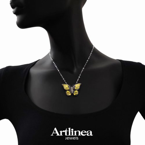 Mittelgroße Schmetterling-Halskette aus 925er Silber mit handgefertigter Emaille