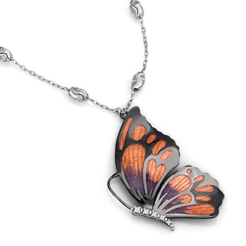 Mittelgroße Schmetterling-Halskette aus 925er Silber mit handgefertigter Emaille