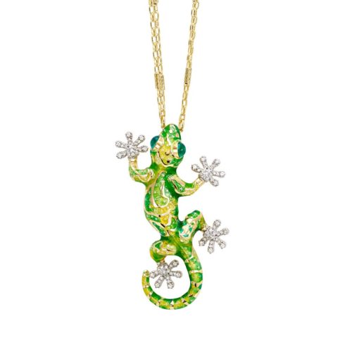 Kleine silberne Halskette mit emailliertem Gecko-Anhänger