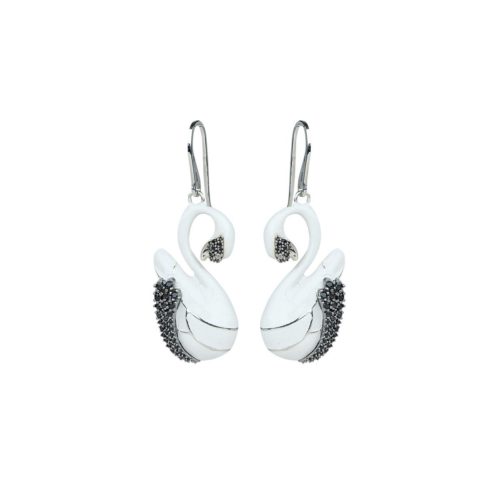 Schwananhänger-Ohrringe aus Silber mit Emaille