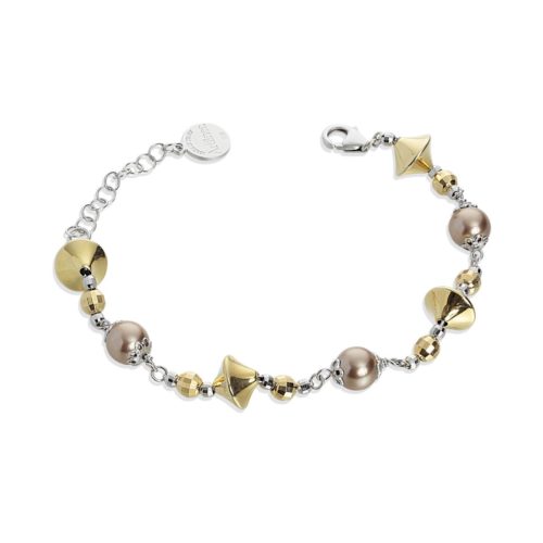 925er rhodiniertes und vergoldetes Silberarmband mit Perlen - ZBR636-LN