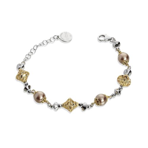 925er rhodiniertes und vergoldetes Silberarmband mit Perlen - ZBR637-LN