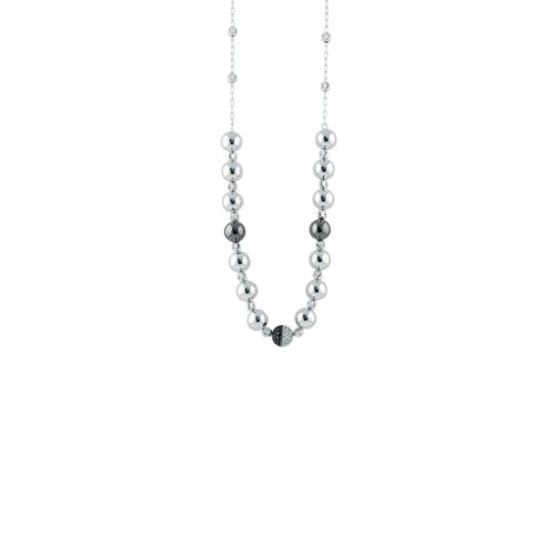 Choker-Halskette aus rhodiniertem Silber und Ruthenium mit Kugel-Pavé aus Cubic Zirkonia - ZCL898-LL