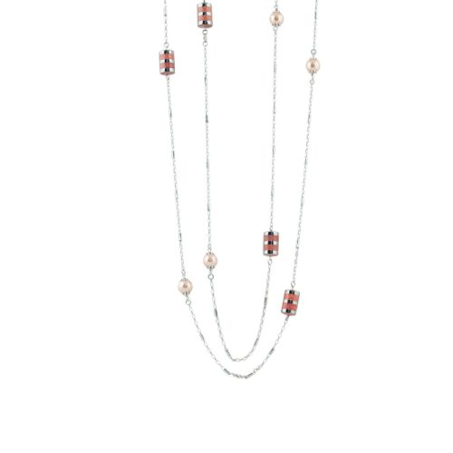 Chanel-Halskette aus 925er Silber, rhodiniert, mit Perlen und handgefertigter Emaille - ZCL955-ML