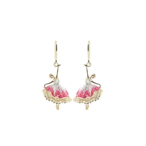 Ballerina-Ohrringe aus 925er Silber, vergoldet, mit handgefertigter rosafarbener Emaille - ZOR1114-MG