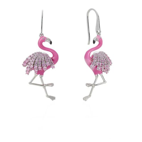 Flamingo-Ohrringe aus 925er Silber, rhodiniert, mit orangegelber Emaille und Zirkonia - ZOR1231-MB