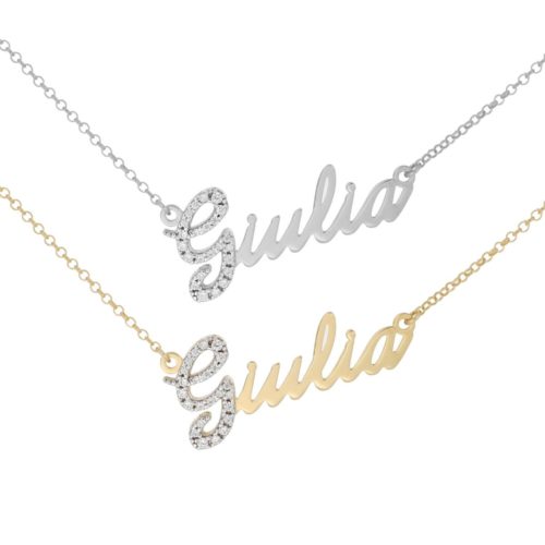 Halskette mit Namen aus rhodiniertem oder vergoldetem Silber, Initiale mit Zirkonia-Pavé – Alle Namen verfügbar - ZCS9NOME