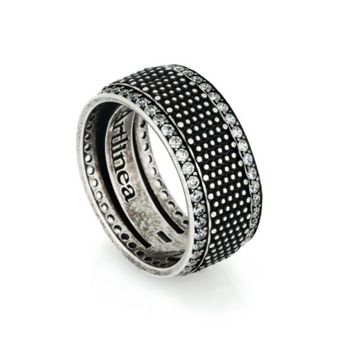 Herrenring aus Silber mit Palladium-Finish und Schwarzgold mit Dèvorè-Motiv - ZAU001