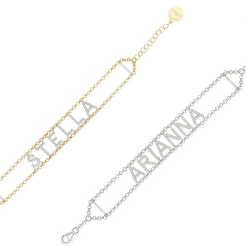 Armband aus weichem Silber, personalisierbar mit Buchstaben oder Symbolen mit Zirkonen - ZBS4