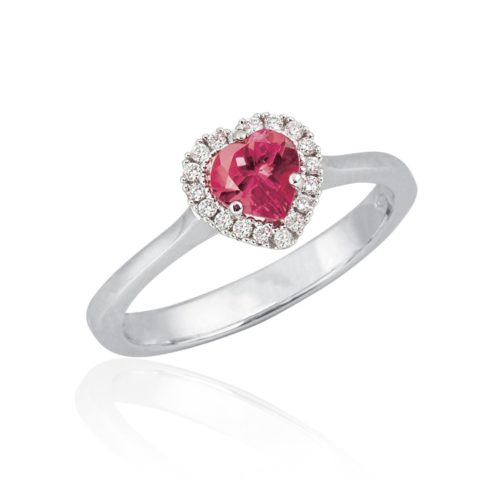 Ring aus 18 Kt Weißgold mit Diamanten und Edelsteinen im Herzschliff - AD699