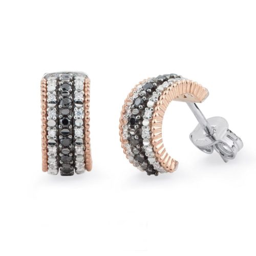 Bandohrringe aus 18 Kt Gold mit weißen und schwarzen Diamanten - OD234/DN