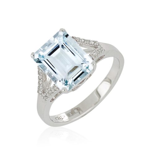 Ring aus 18 Kt Weißgold mit Aquamarin und Diamanten - AD1001/AC-LB