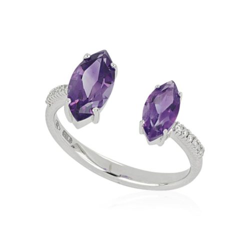 Contrarie-Ring aus 18 Kt Weißgold mit Diamanten und zentralem Edelstein - AD1002/