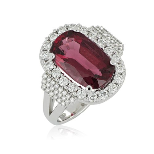 Ring aus 18 Kt Weißgold mit Diamanten und natürlichem Rubelit - AD1041/RL-LB