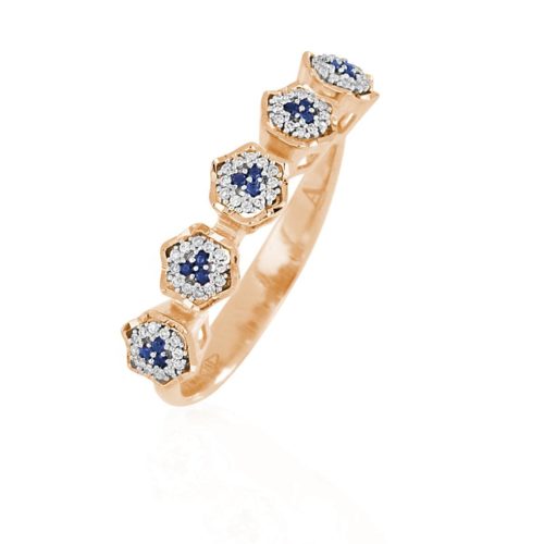 Blumenring aus 18 kt Gold mit natürlichen weißen Diamanten und Edelsteinen - AD1103