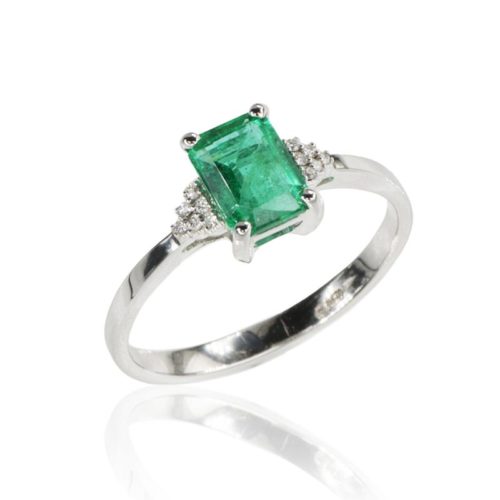 Ring aus 18-karätigem Weißgold mit Diamanten und zentralem Smaragd - AD1219/SM-LB