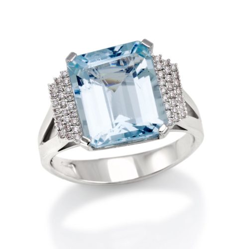 Ring aus 18 Kt Weißgold mit Aquamarin und Diamanten - AD532-LB
