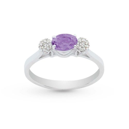 Ring aus 18 Kt Weißgold mit Diamanten und zentralem natürlichem Halbedelstein - AD556/