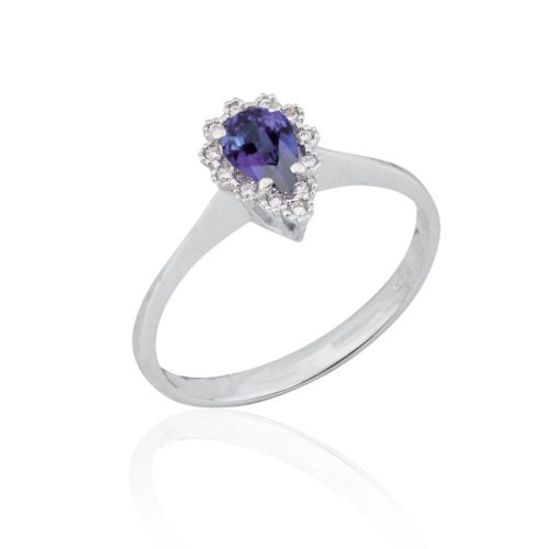 Ring aus 18-karätigem Weißgold mit Diamanten im Tropfenschliff und Tansanit - AD597/TZ-LB