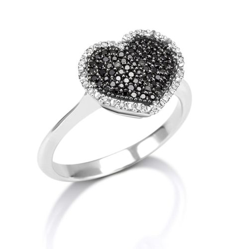 Herzring aus 18 Kt Weißgold mit Diamant-Pavé und Edelsteinen - AD610